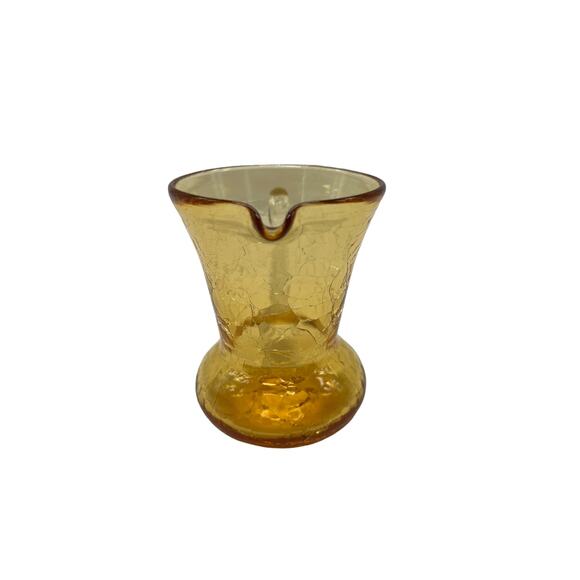 Art Glass Creamer Amber Crackle Glass with Ridged Handle - Picture 2 of 6